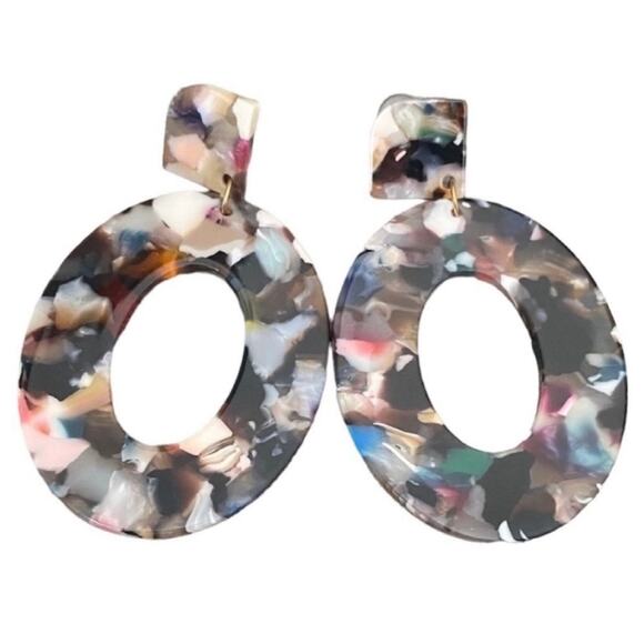 Jewelry - Multicolor Acrylic Marble Open Circle Drop Earrings